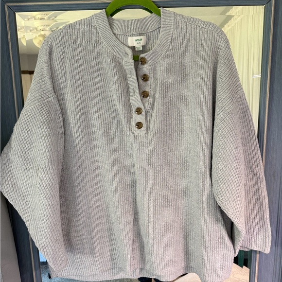 aerie Sweaters - Aerie Light Gray women’s Henley Crewneck Sweater